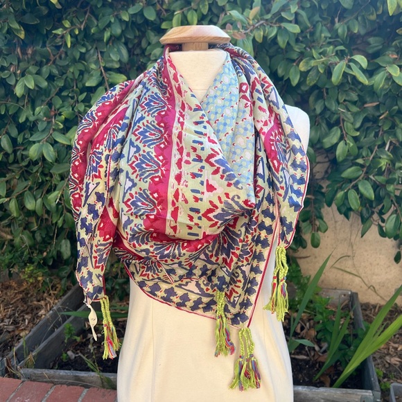 Johnny Was Silk Scarf NWT ! 12 Tassels! - Picture 2 of 3